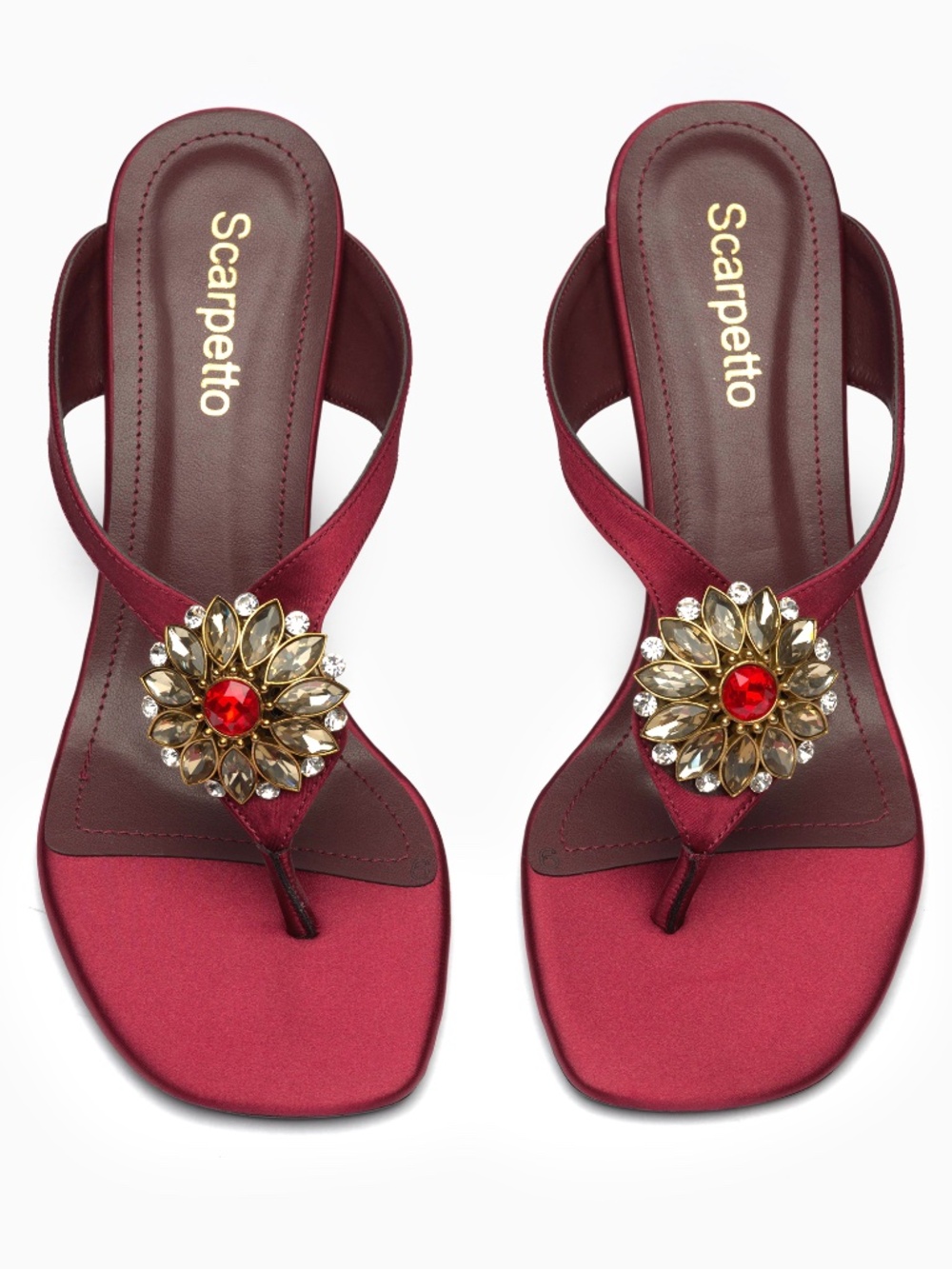 Satin Thong Sandals with Crystal Embellished Toe Post – 85mm Heel Evening Wear - Picture 4 of 5